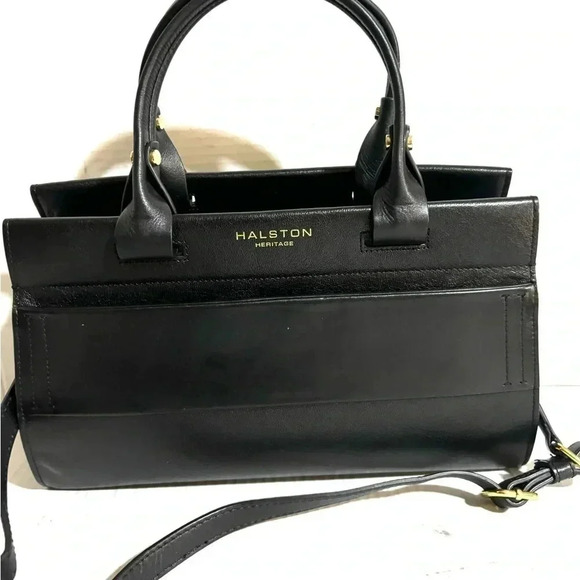 Halston Heritage black leather satchel handbag - Picture 10 of 12
